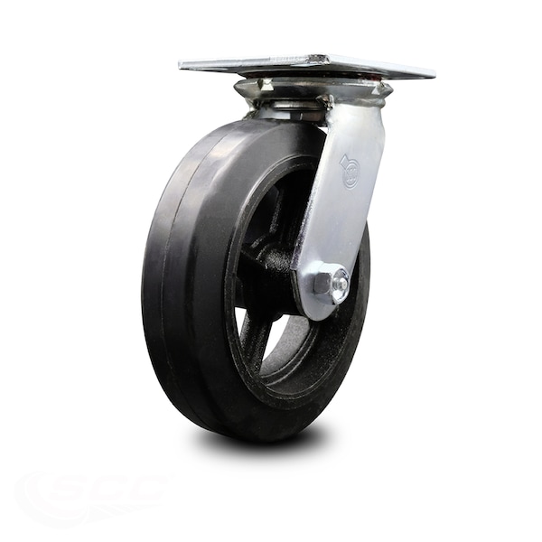Service Caster 8 Inch Heavy Duty Top Plate Rubber on Steel Swivel Caster with Ball Bearing SCC SCC-35S820-RSB - main